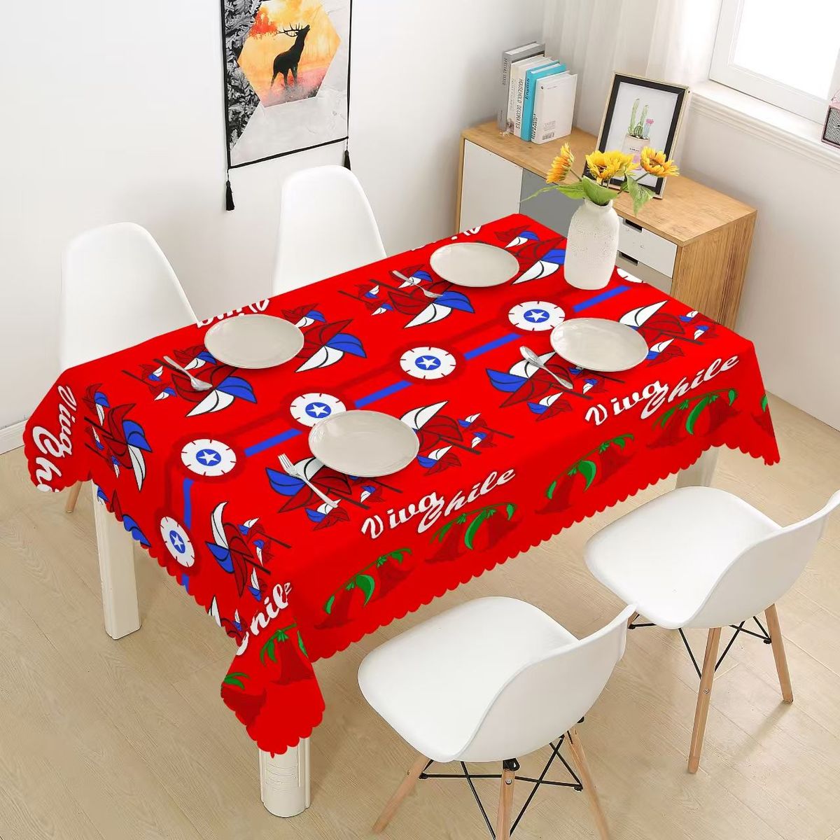 GENERICO - MANTEL DE FECHAS PATRIAS rojo viva chile WYM