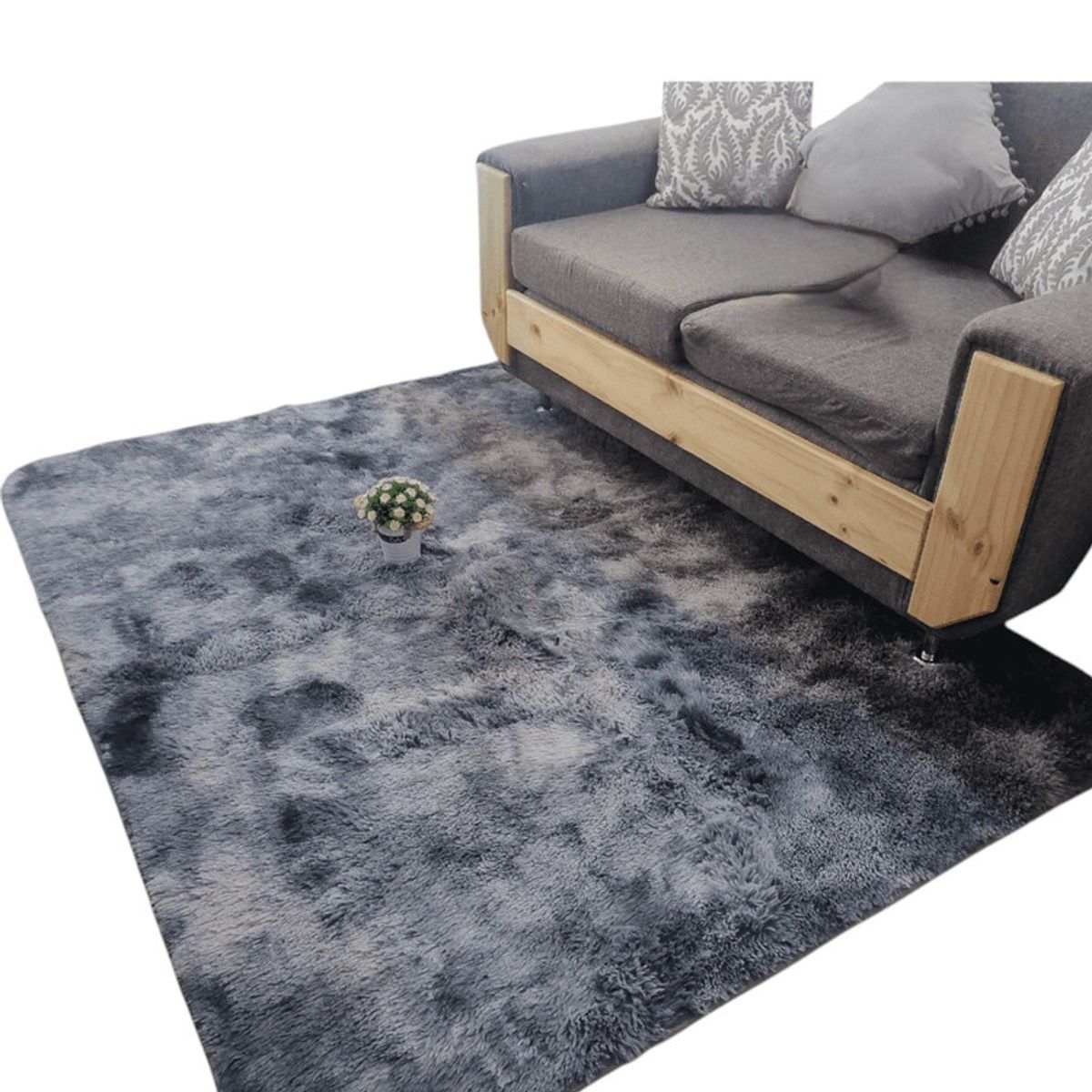 GENERICO - Alfombra Peluda Tipo Shaggy Para Living 200cmx240cm Gris Jaspeado