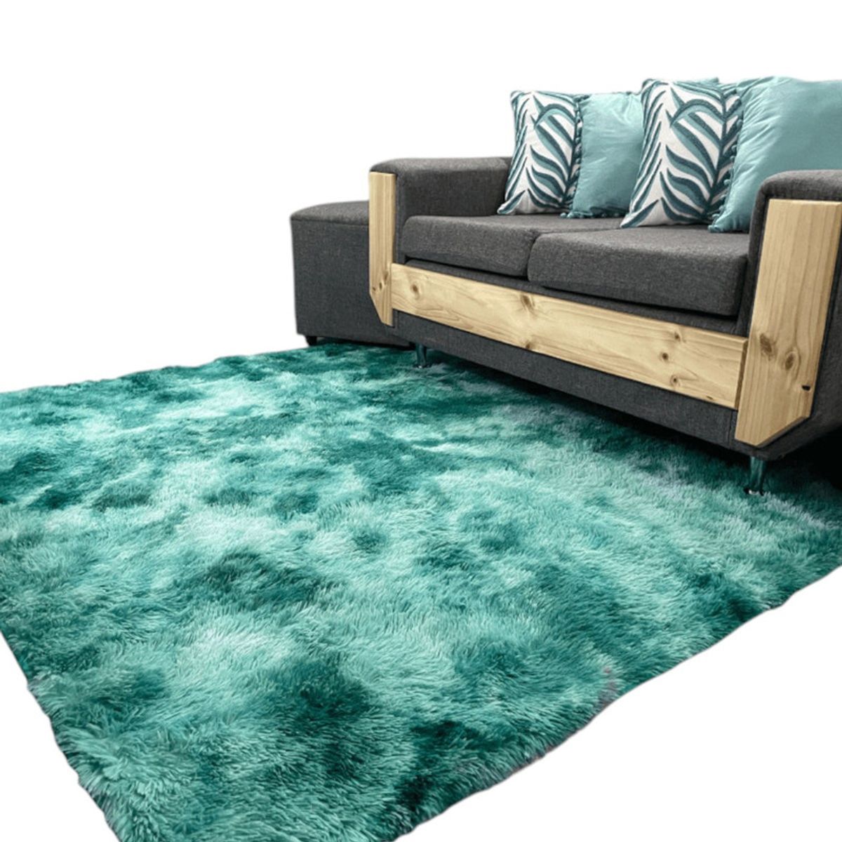 GENERICO - Alfombra Peluda Tipo Shaggy Para Living 200cmx240cm Turquesa Jaspeado