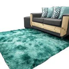 GENERICO - Alfombra Peluda Tipo Shaggy Para Living 200cmx240cm Turquesa Jaspeado