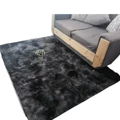 GENERICO - Alfombra Peluda Tipo Shaggy Para Living 200cmx240cm Negro Jaspeado