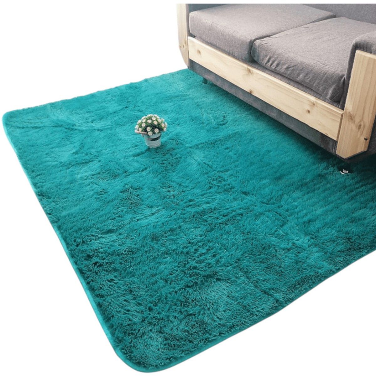 GENERICO - Alfombra Peluda Tipo Shaggy Para Living 200cmx240cm Turquesa