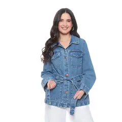 WADOS - CHAQUETA MANGA LARGA DENIM ABOTONADA EN DELANTERO CON LAZO EN CINTURA