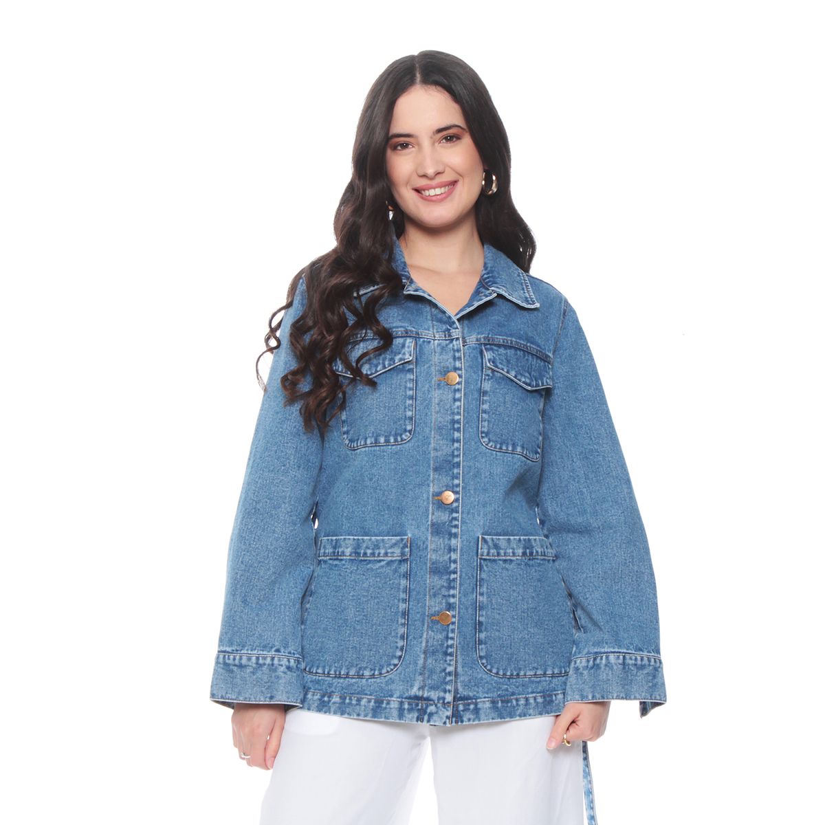 WADOS - CHAQUETA MANGA LARGA DENIM ABOTONADA EN DELANTERO CON LAZO EN CINTURA