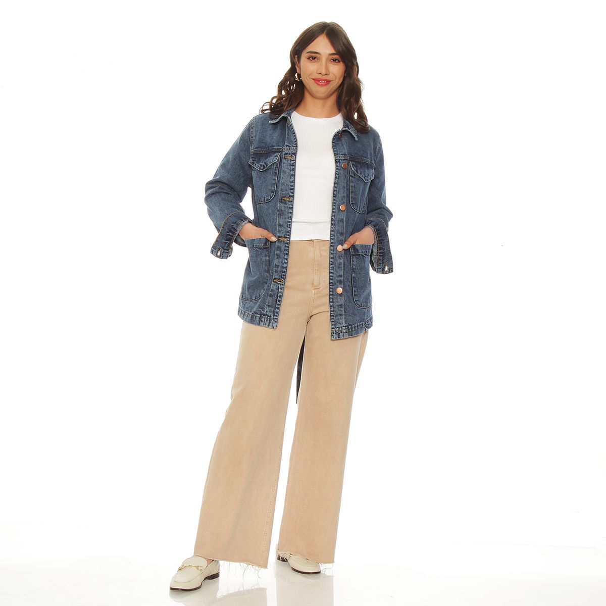 WADOS - CHAQUETA MANGA LARGA DENIM ABOTONADA EN DELANTERO CON LAZO EN CINTURA