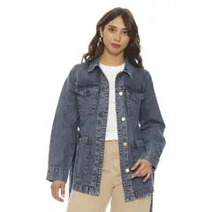 WADOS - CHAQUETA MANGA LARGA DENIM ABOTONADA EN DELANTERO CON LAZO EN CINTURA