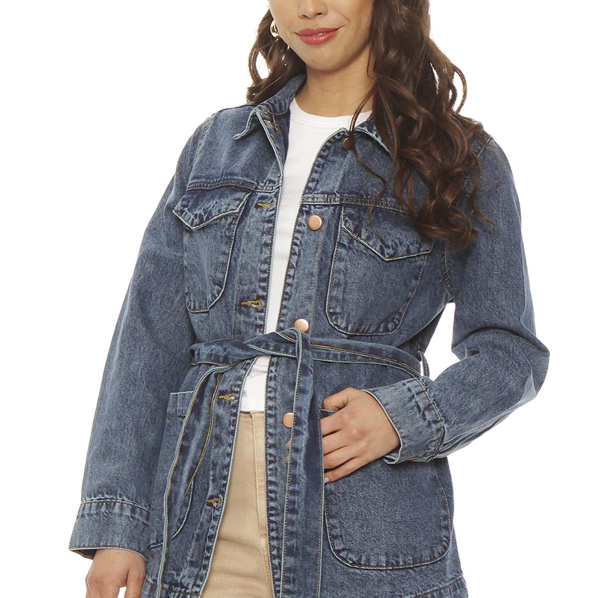 WADOS - CHAQUETA MANGA LARGA DENIM ABOTONADA EN DELANTERO CON LAZO EN CINTURA