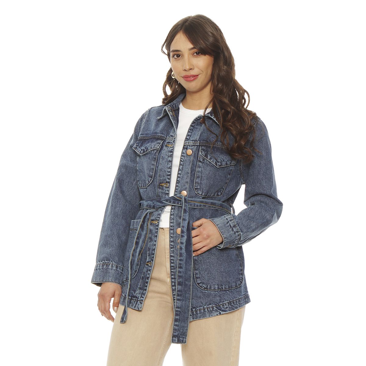 WADOS - CHAQUETA MANGA LARGA DENIM ABOTONADA EN DELANTERO CON LAZO EN CINTURA