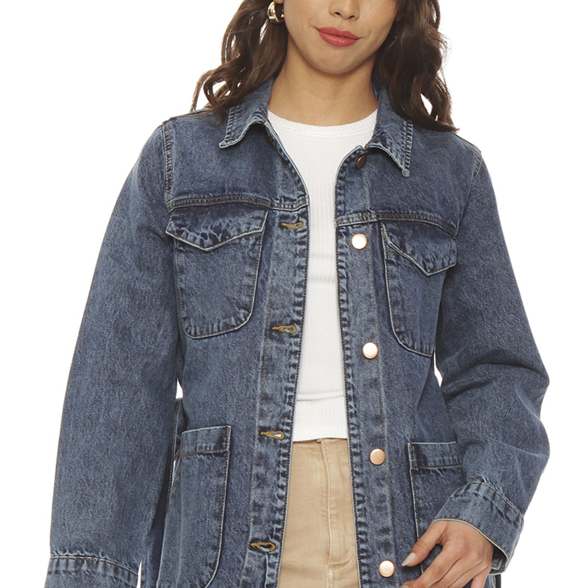 WADOS - CHAQUETA MANGA LARGA DENIM ABOTONADA EN DELANTERO CON LAZO EN CINTURA