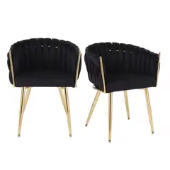 HABITA2 CHILE - Pack 2 sitial poltrona Queen terciopelo negro patas doradas