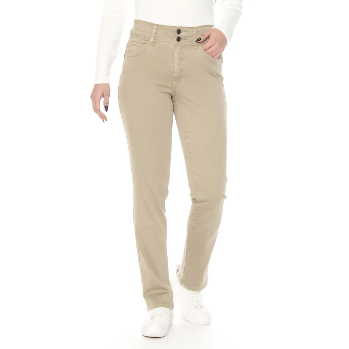 WADOS - PANTALON RECTO TIRO ALTO PRETINA MEDIA 2 BOTONES PUSH UP