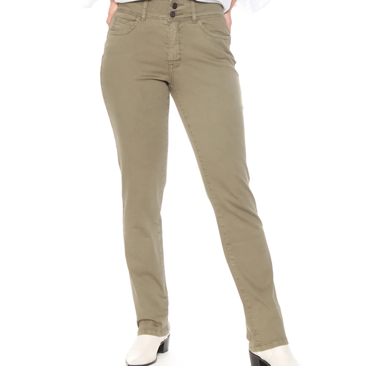 WADOS - PANTALON RECTO TIRO ALTO PRETINA MEDIA 2 BOTONES PUSH UP