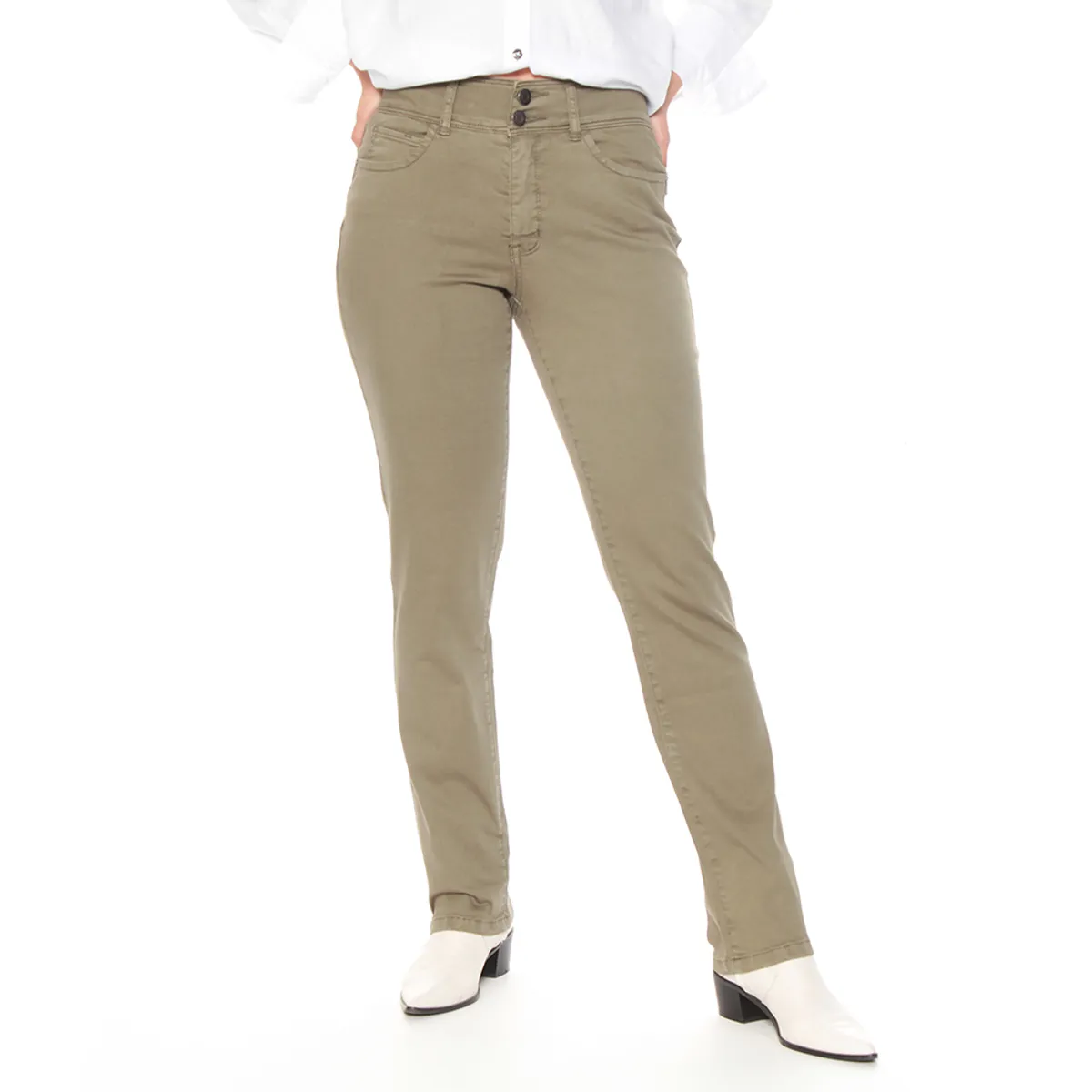 WADOS - PANTALON RECTO TIRO ALTO PRETINA MEDIA 2 BOTONES PUSH UP
