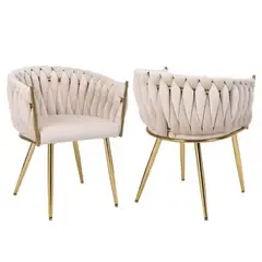 HABITA2 CHILE - Pack 2 sitial poltrona Queen terciopelo Crudo patas doradas