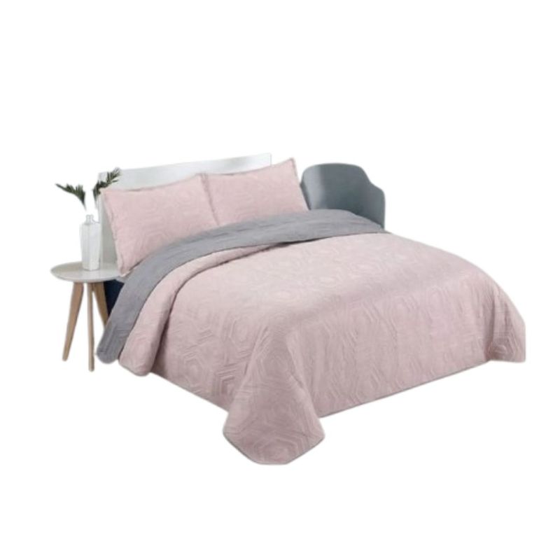 GENERICO - Cubrecama Quilt Verano 2 Plazas - Palo Rosa Gris CS05