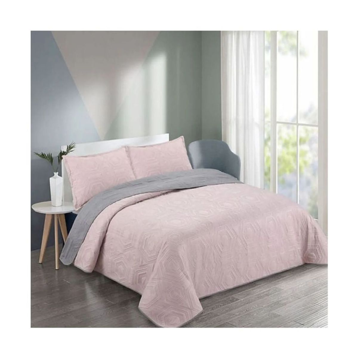GENERICO - Cubrecama Quilt Verano 2 Plazas - Palo Rosa Gris CS05