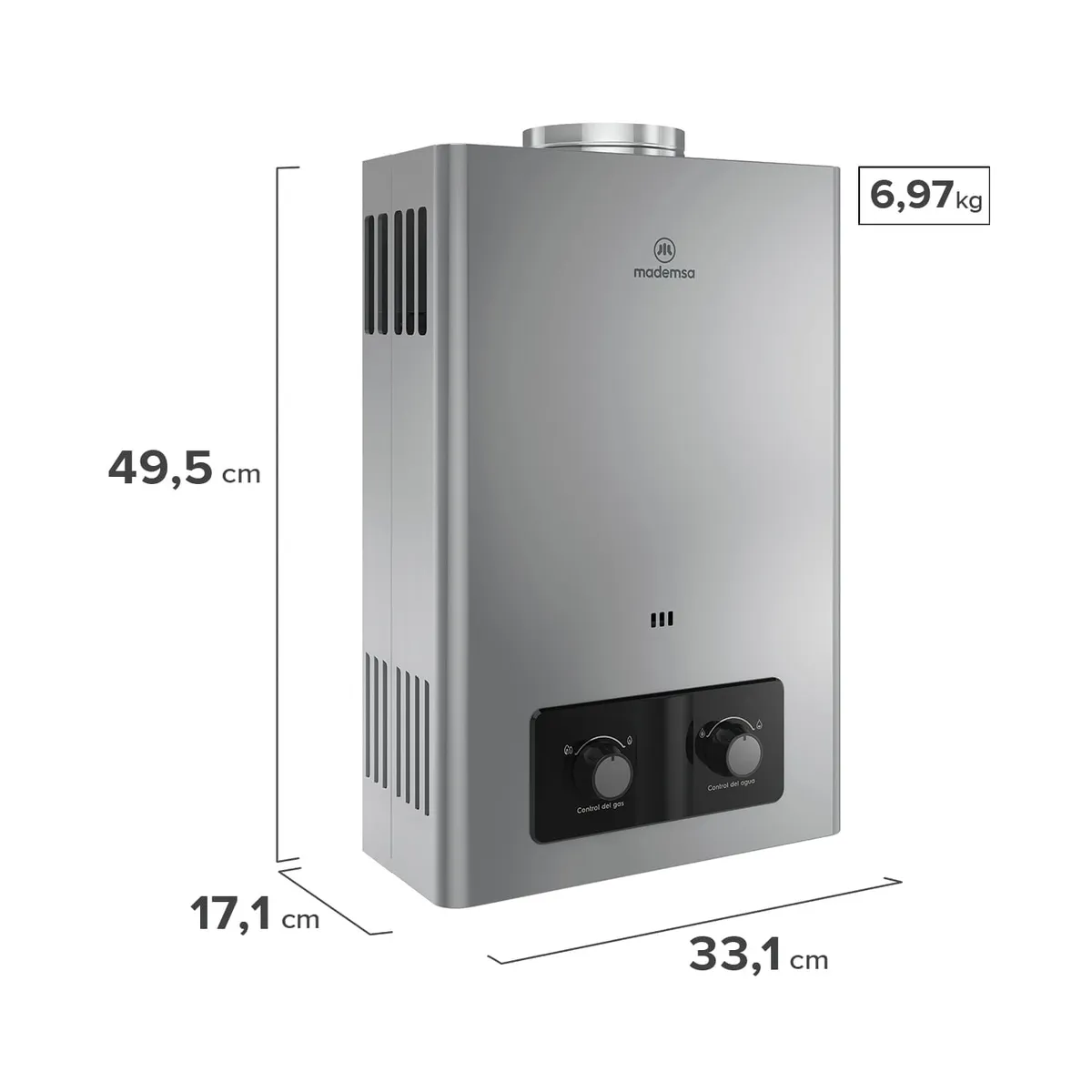 MADEMSA - Calefont Gas Licuado 8 Litros Tiro Natural Ionizado CMN08G.