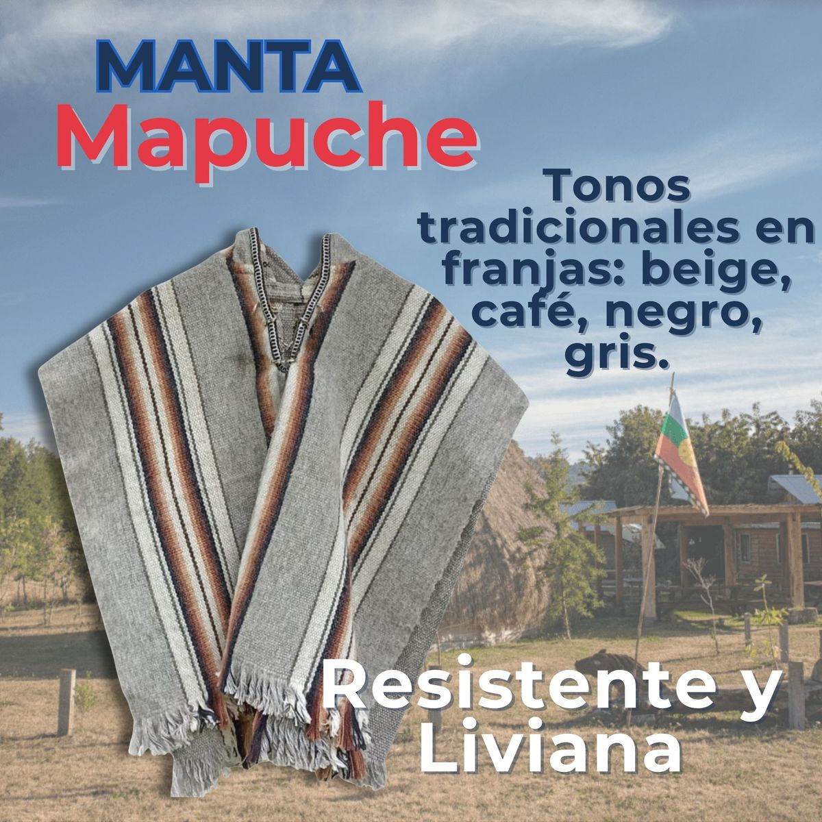 UTILISIMO - Poncho Manta Mapuche Lana Grueso  Fiestas Patrias