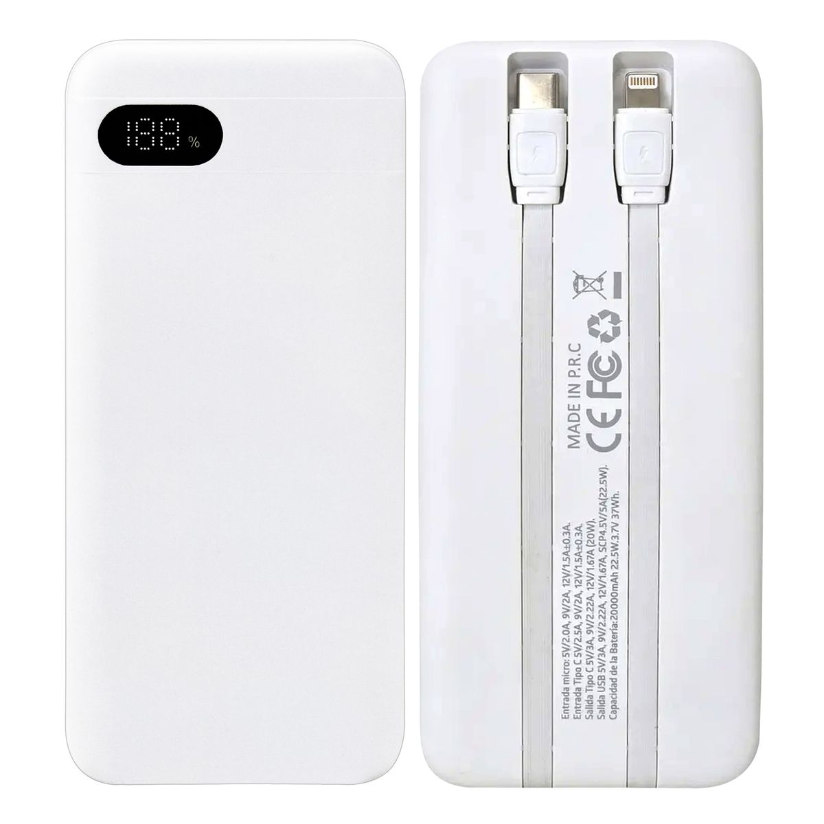 TECNOLAB - Bateria Externa Power Bank Carga Rapida 20000ma TL574 Blanco