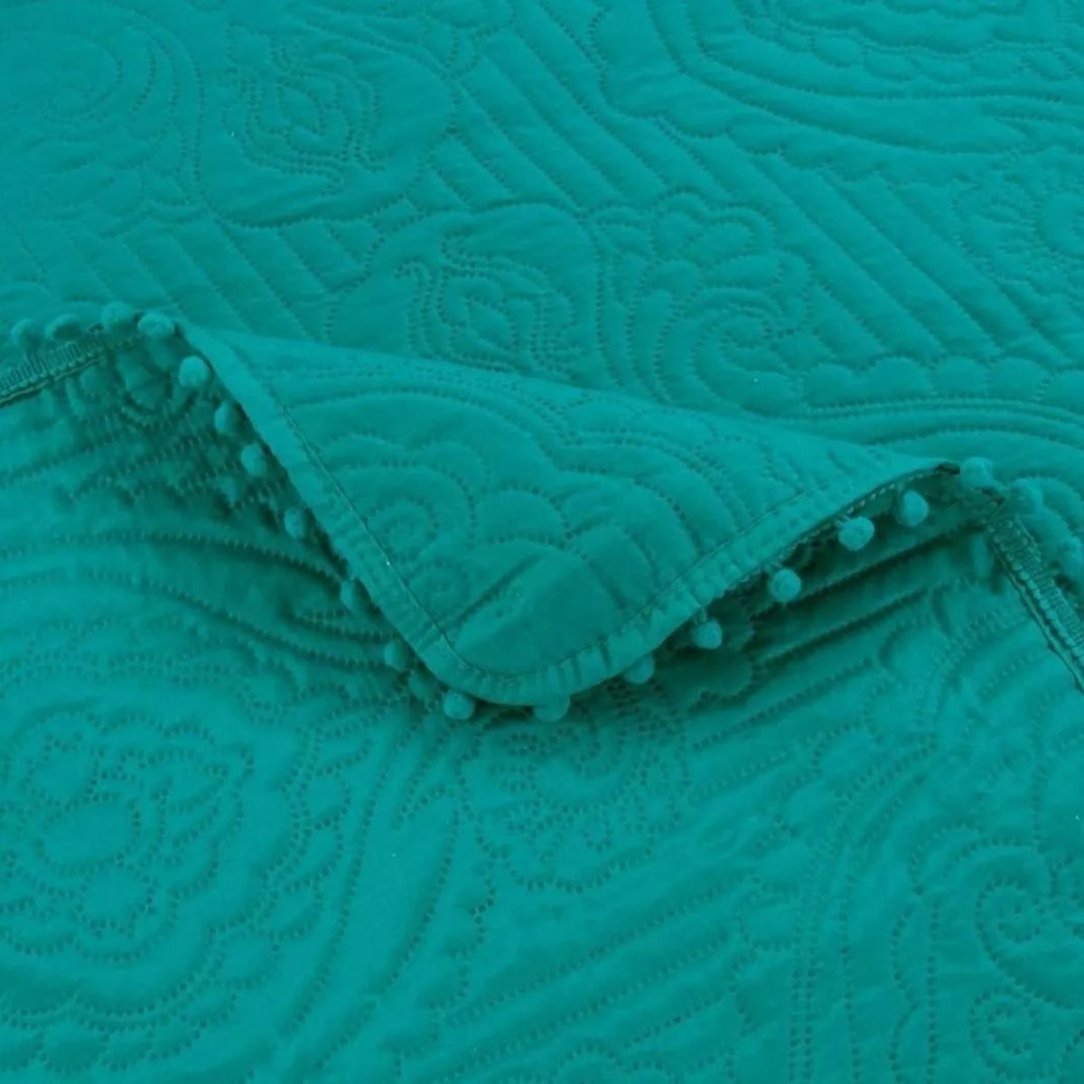 GENERICO - cubrecama turquesa de verano con pompon king unicolor wym