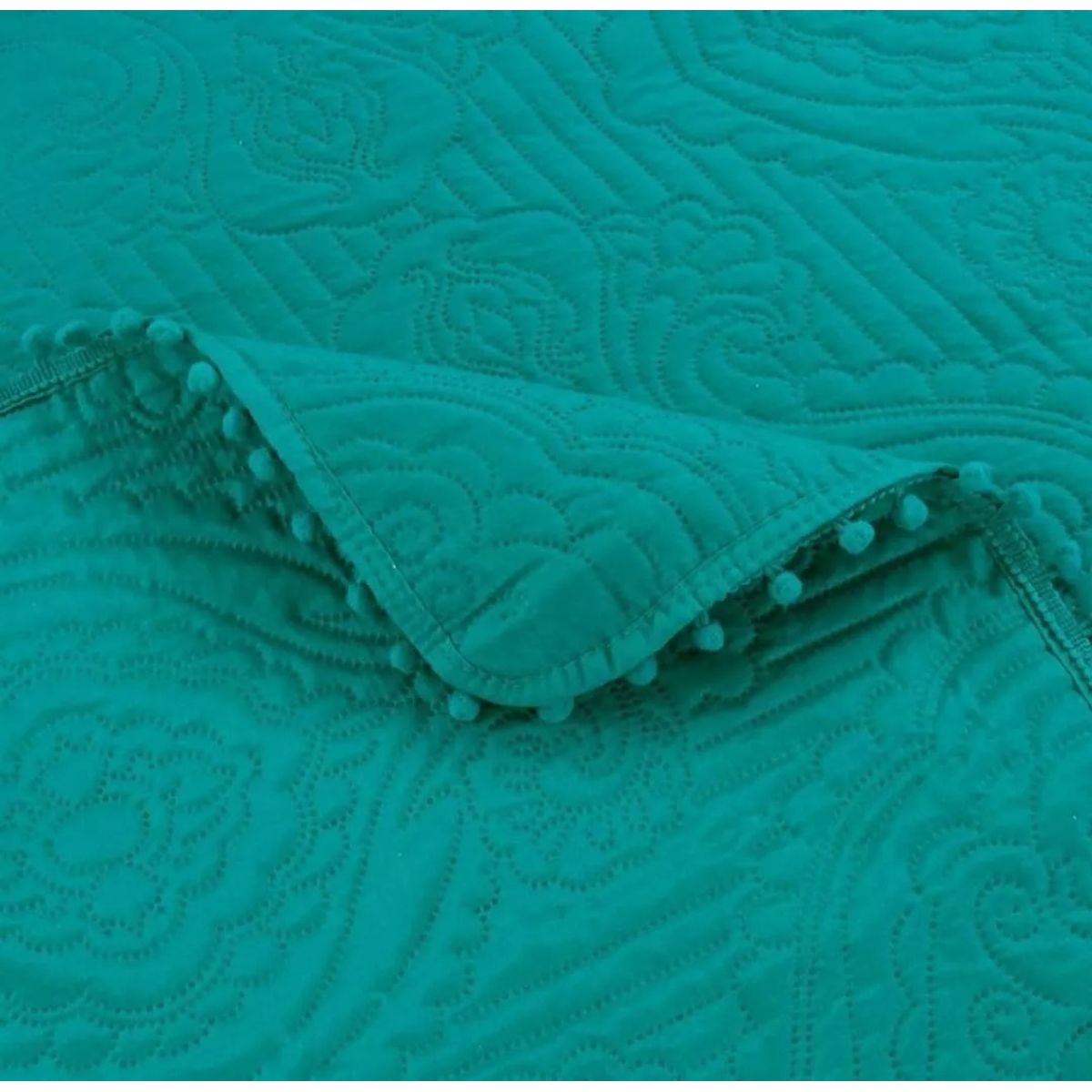 GENERICO - cubrecama turquesa de verano con pompon king unicolor wym