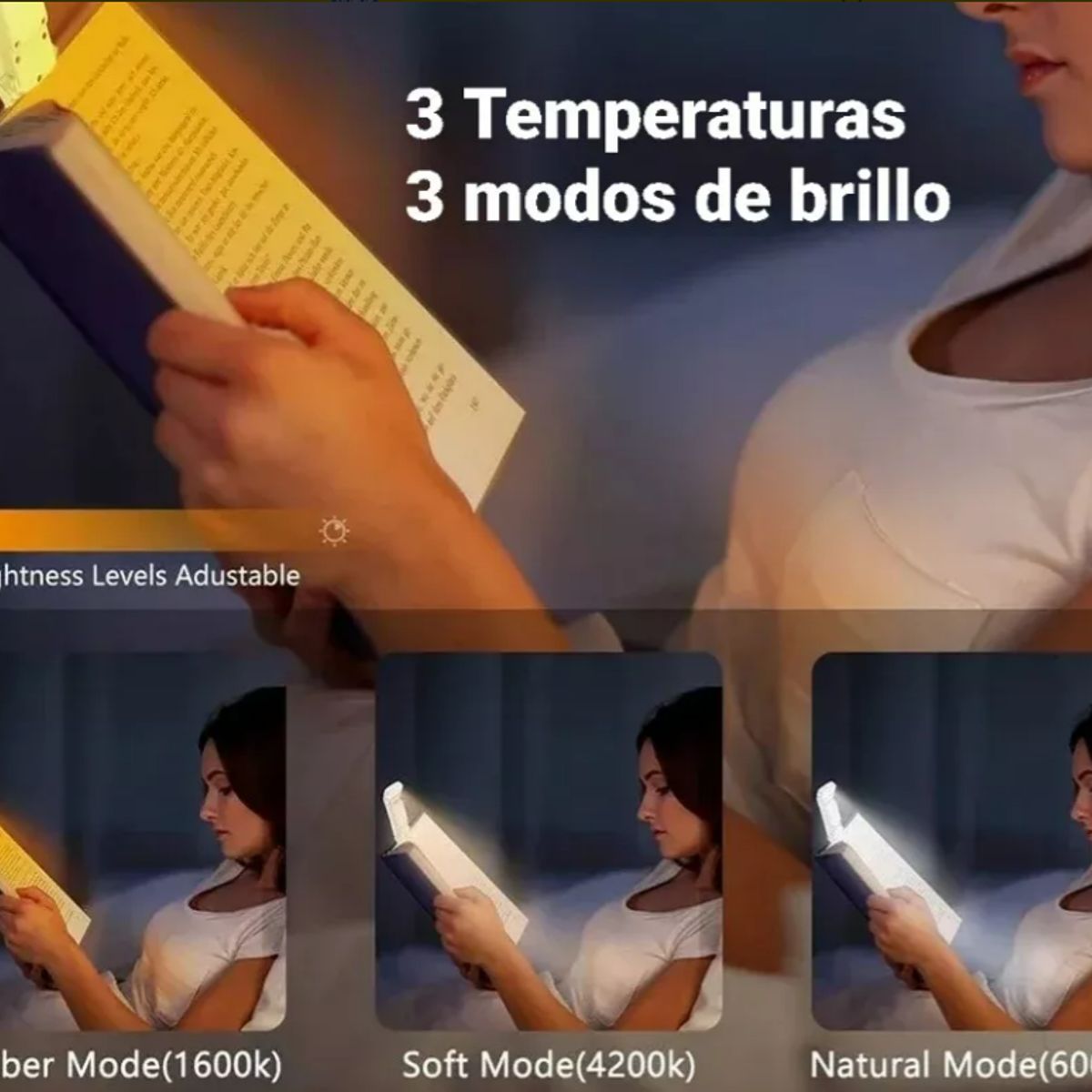 GENERICO - Luz Led Lectura Lampara Libros Clip Recargable Linterna Usb