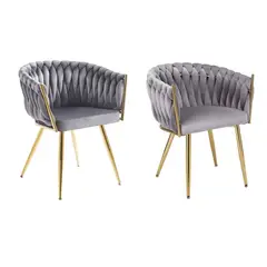 HABITA2 CHILE - Pack 2 sitial poltrona Queen terciopelo gris patas doradas