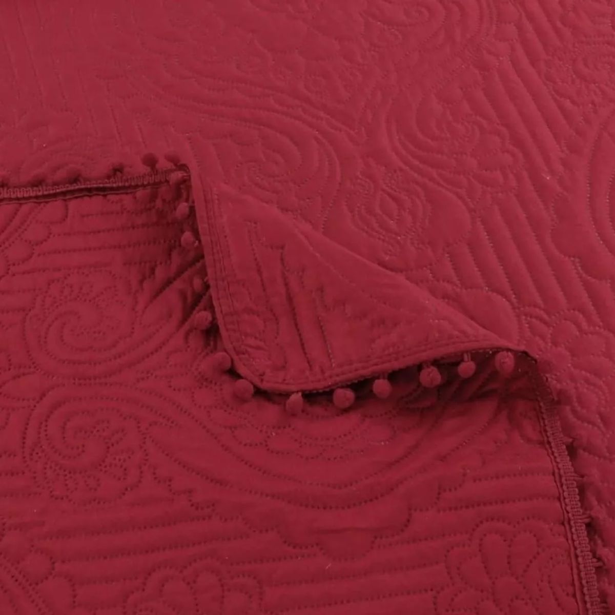 GENERICO - cubrecama rojo de verano con pompon king unicolor wym