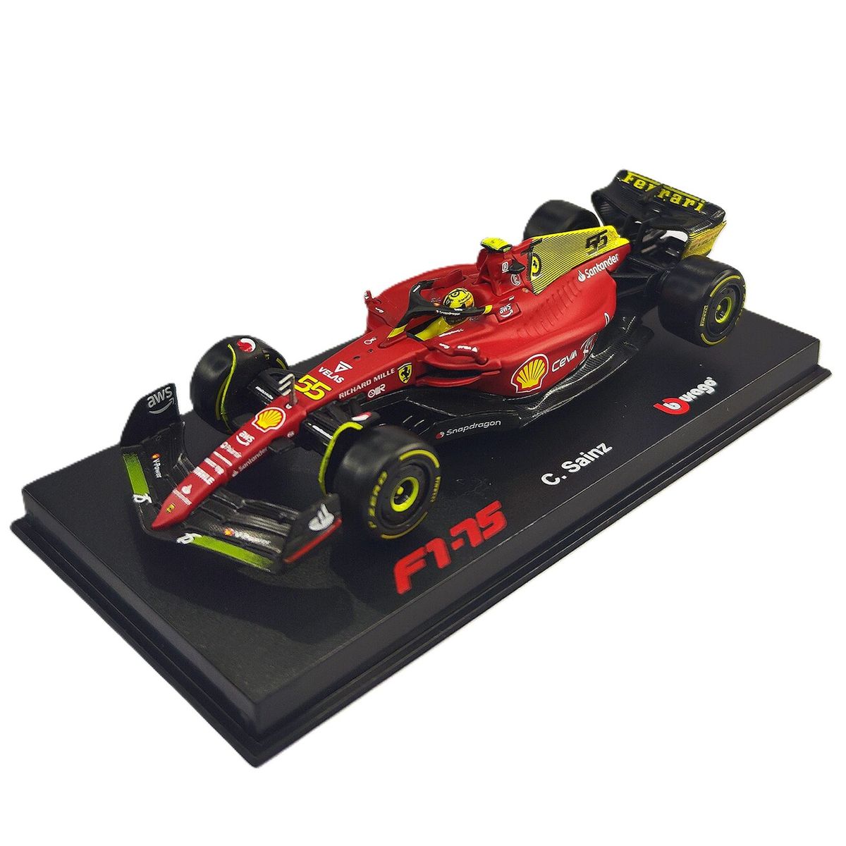 BBURAGO - Auto F1 Ferrari F1-75 GP Monza 2022 #55 Sainz Caja Acrilica 1:43