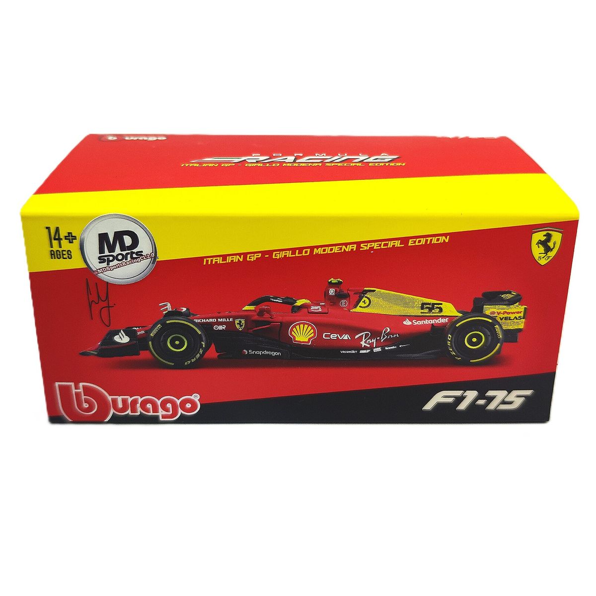 BBURAGO - Auto F1 Ferrari F1-75 GP Monza 2022 #55 Sainz Caja Acrilica 1:43
