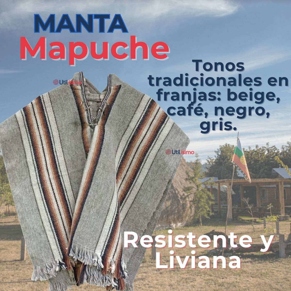 UTILISIMO - Poncho Manta Mapuche Lana Grueso Fiestas Patrias