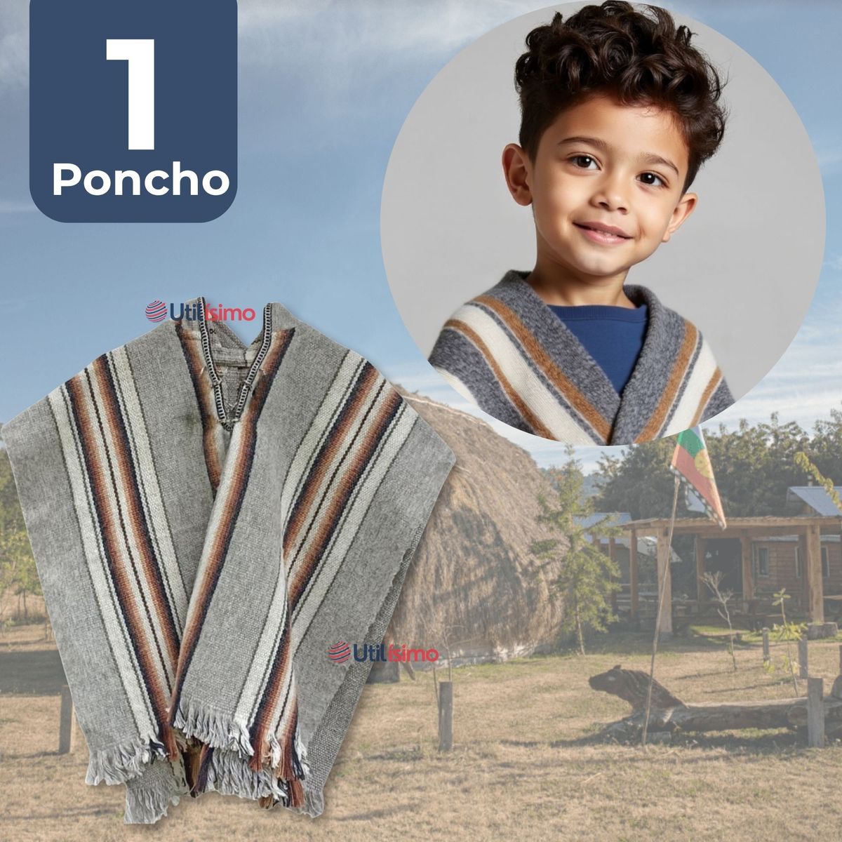 UTILISIMO - Poncho Manta Mapuche Lana Grueso Fiestas Patrias
