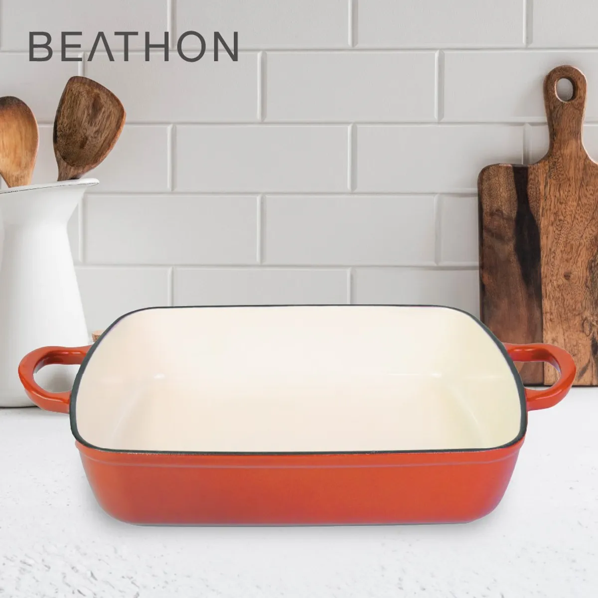 BEATHON - Fuente Rectangular Horno Hierro Fundido 33cm Roja Beathon