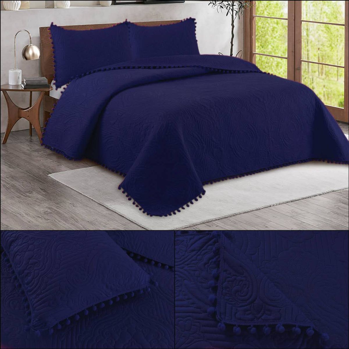 cubrecama azul de verano con pompon king unicolor wym, marca GENERICO - Foto Principal