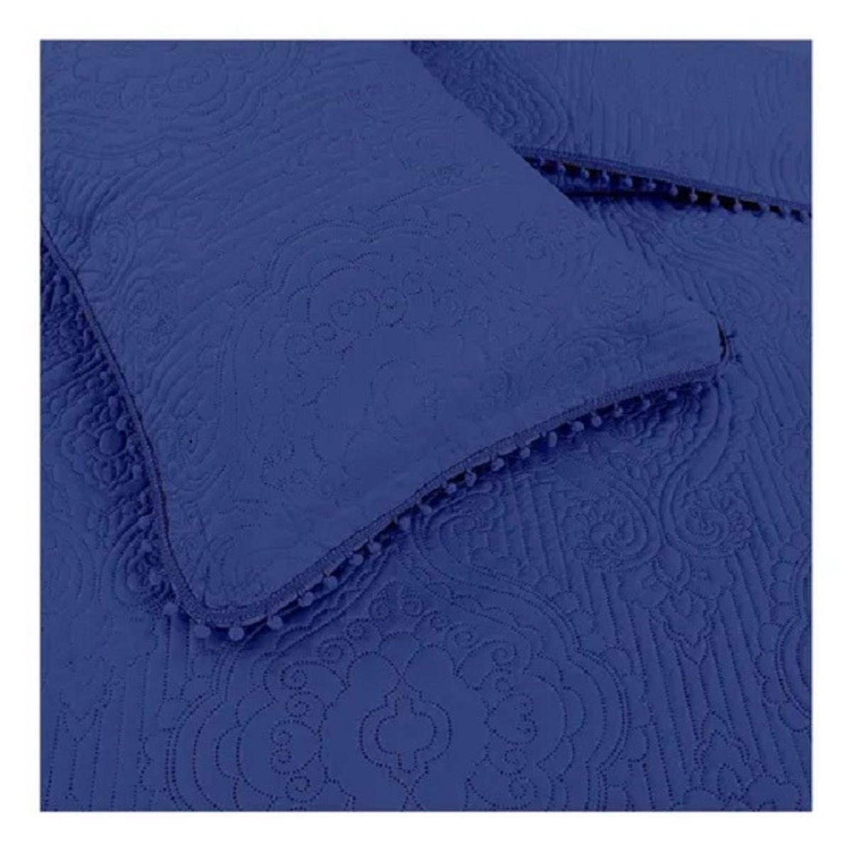 cubrecama azul de verano con pompon king unicolor wym, marca GENERICO - Foto 2