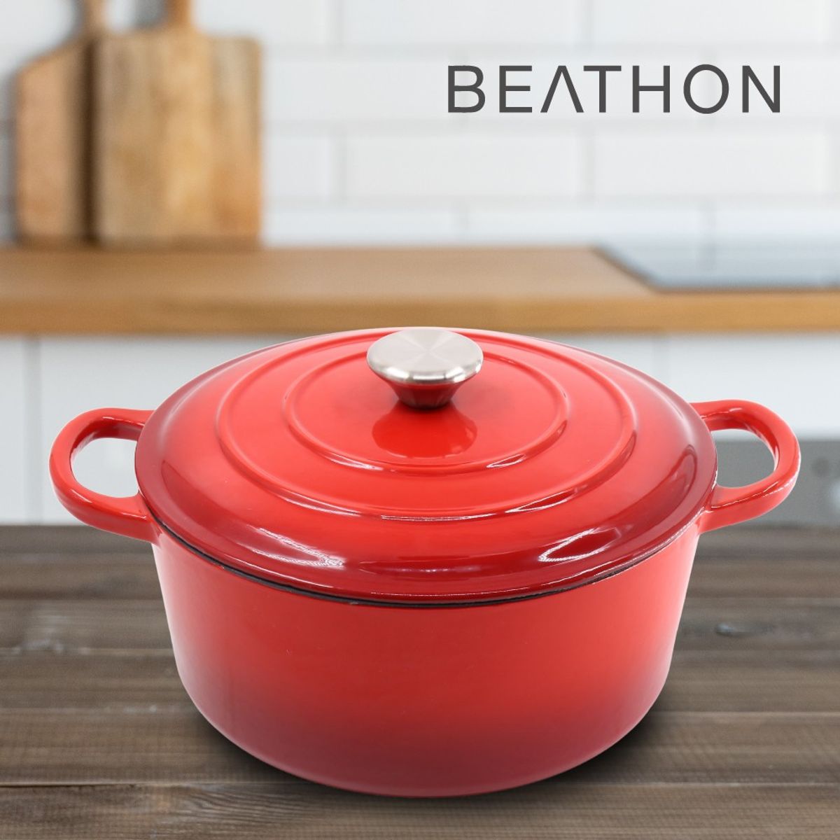 BEATHON - Olla Hierro Fundido 25 Cm Cocina Horno Roja Beathon Kiosclub