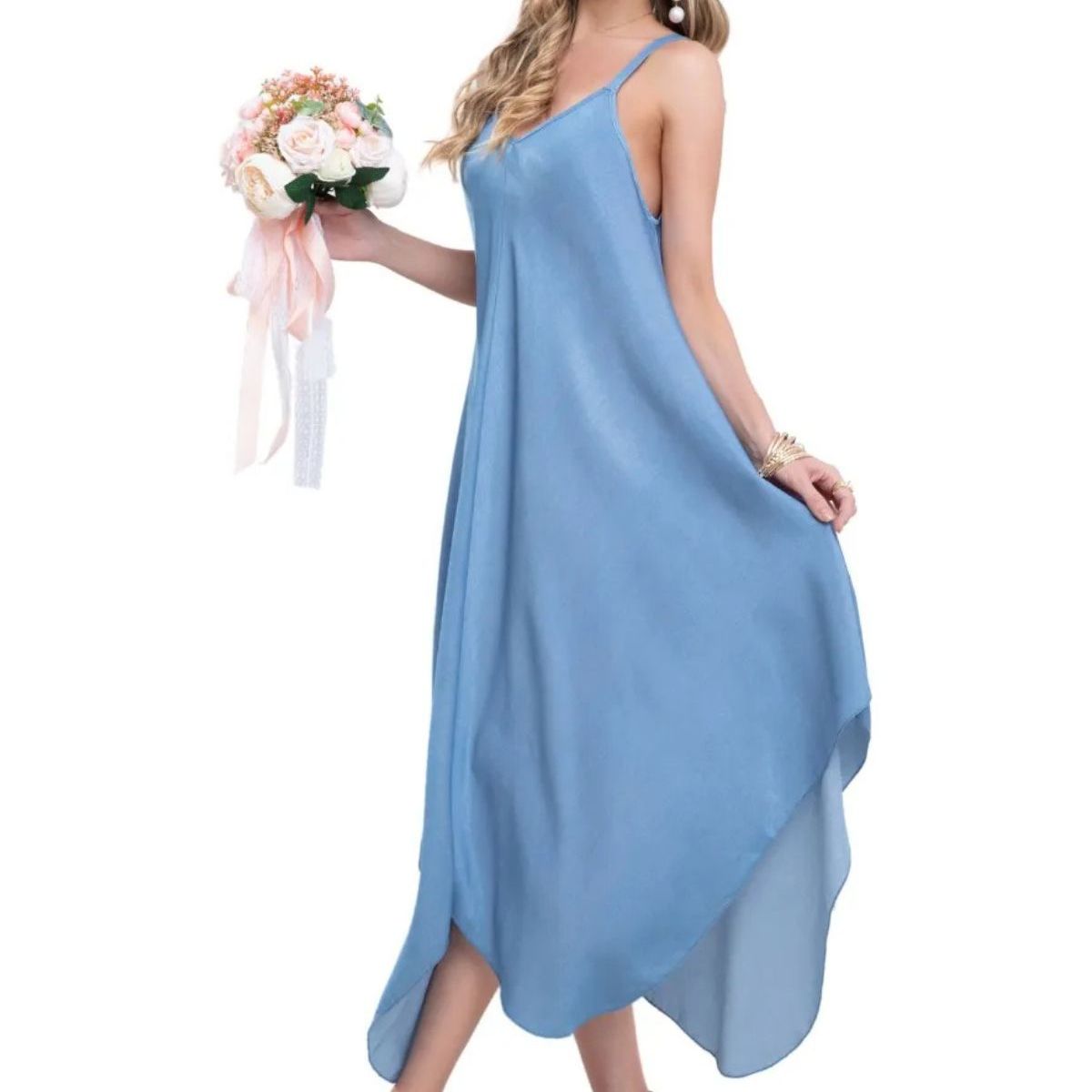 LOOK SHOP - Vestido Largo Asimétrico Verano, Maxi Vestido. Premium 305