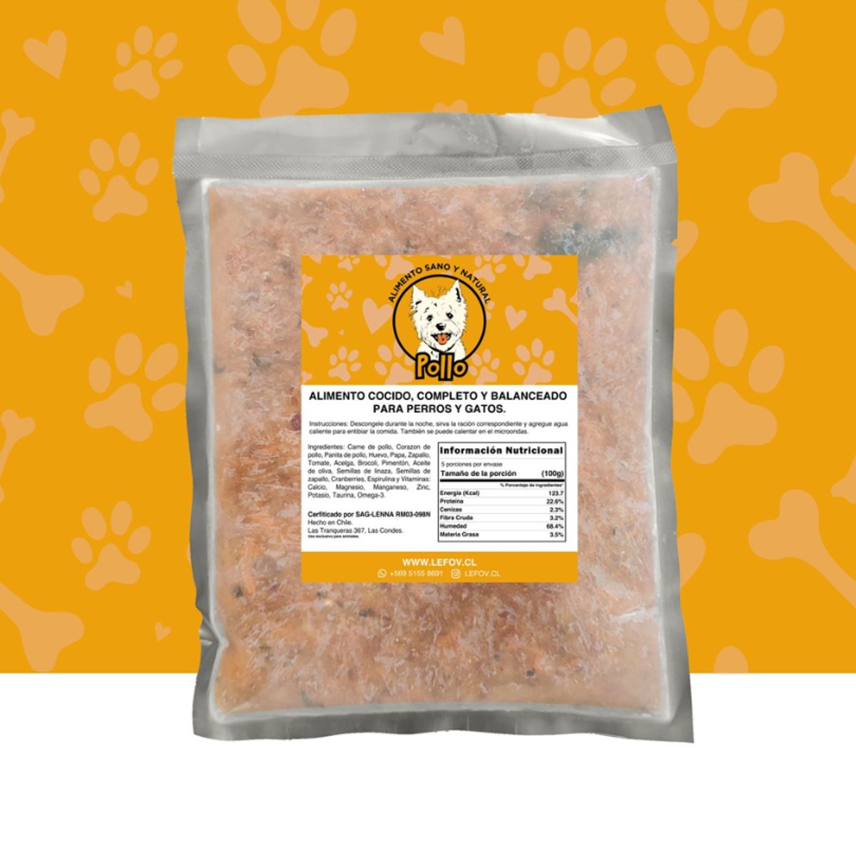 LEFOV - Alimento Para Perros Natural Cocido Sabor Pollo 500 Gr