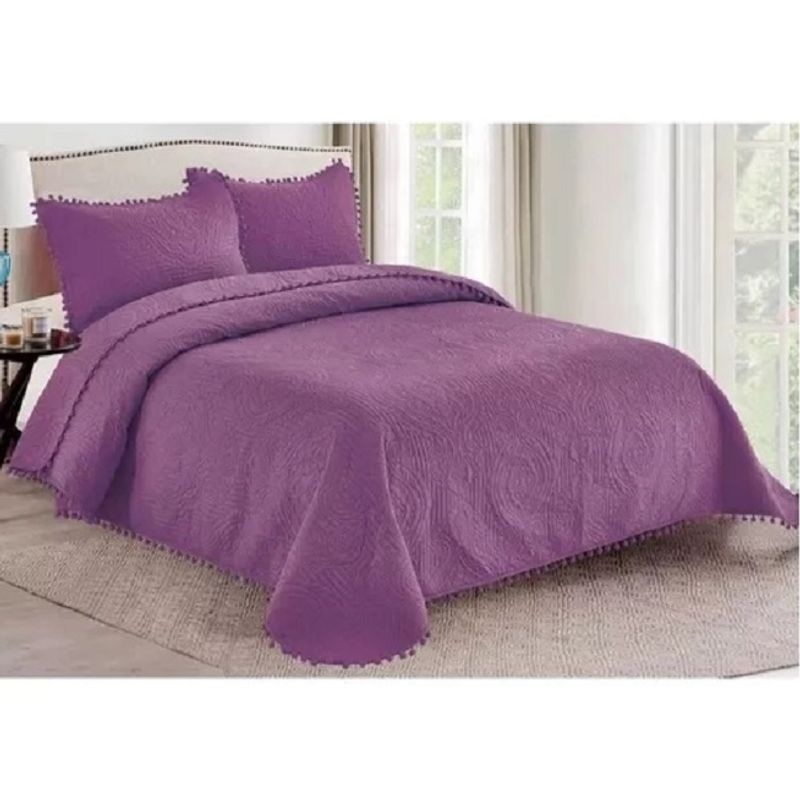 GENERICO - cubrecama violeta de verano con pompon king unicolor wym