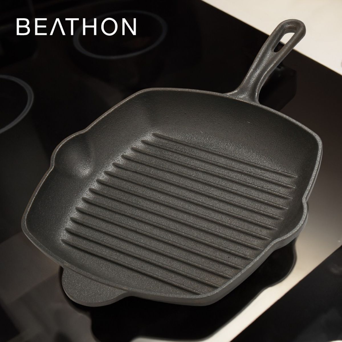 BEATHON - Sartén Cuadrada Curada Hierro Fundido Cocina 28cm Beathon Kiosclub