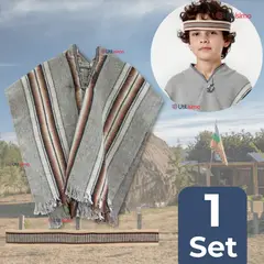UTILISIMO - Set Poncho Mapuche +Trarilonco Fiestas Patrias Manta Cintillo