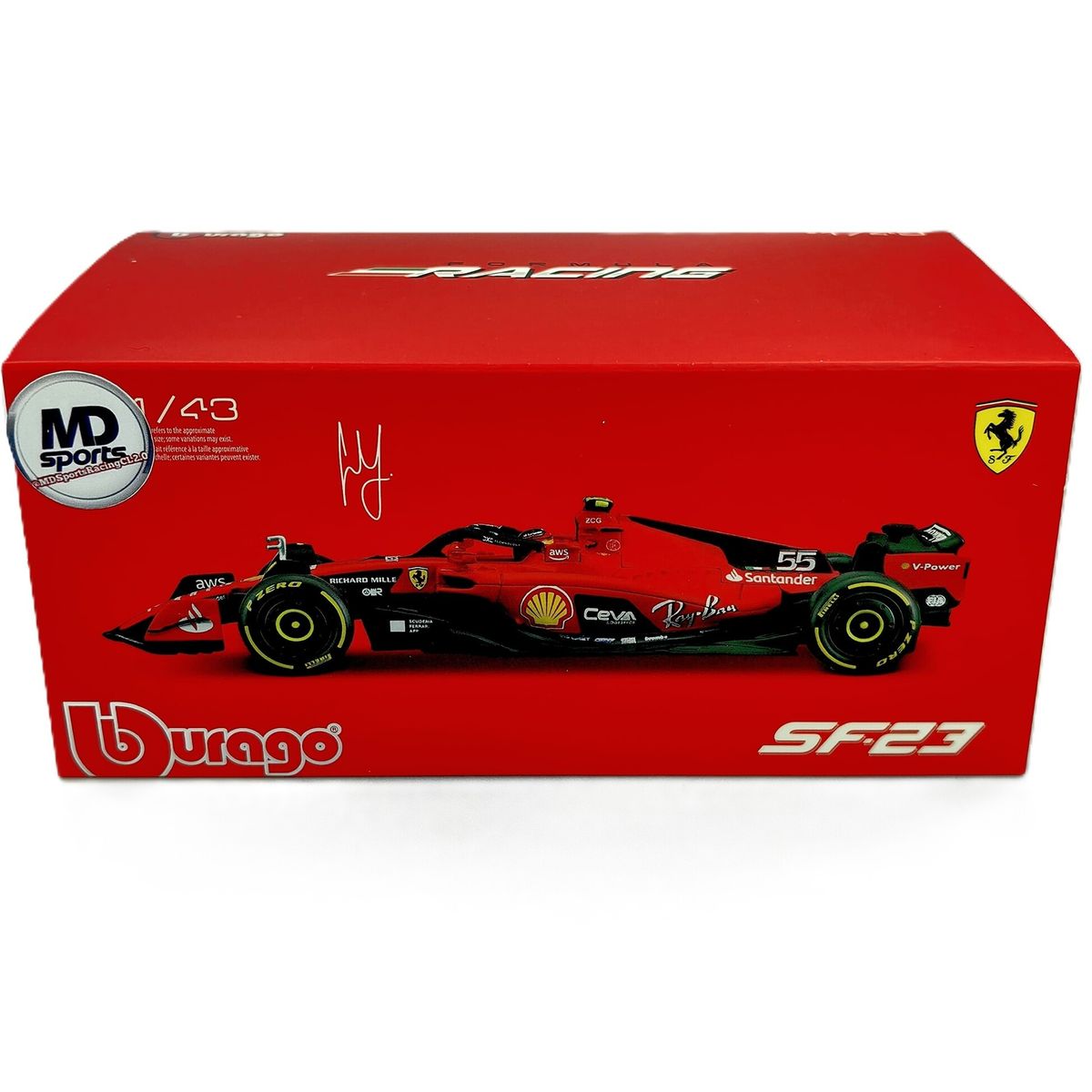 BBURAGO - Auto F1 Ferrari Sf-23 2023 55 C. Sainz Caja Acrilica 1:43