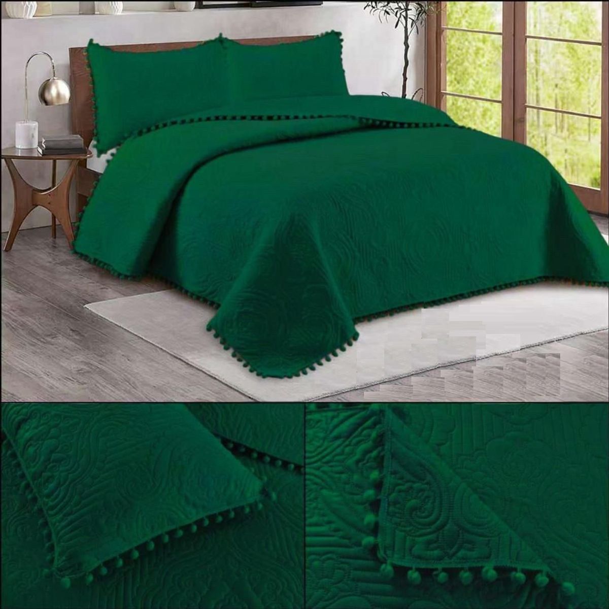 cubrecama verde de verano con pompon king unicolor wym, marca GENERICO - Foto Principal