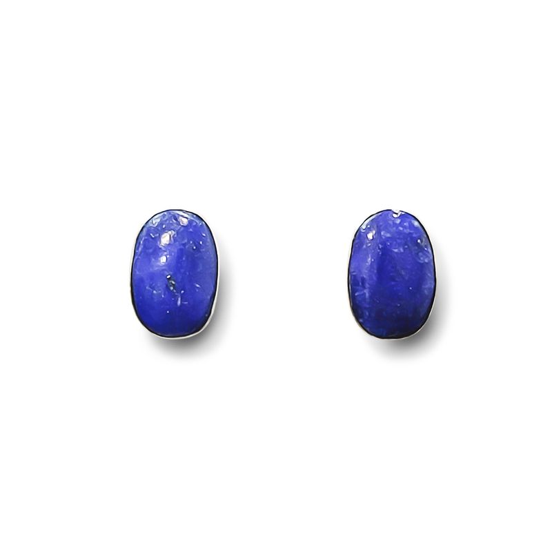 ANDREA COGGIOLA JOYAS - Aros Botón Ovalado Lapislázuli Plata Fina 925