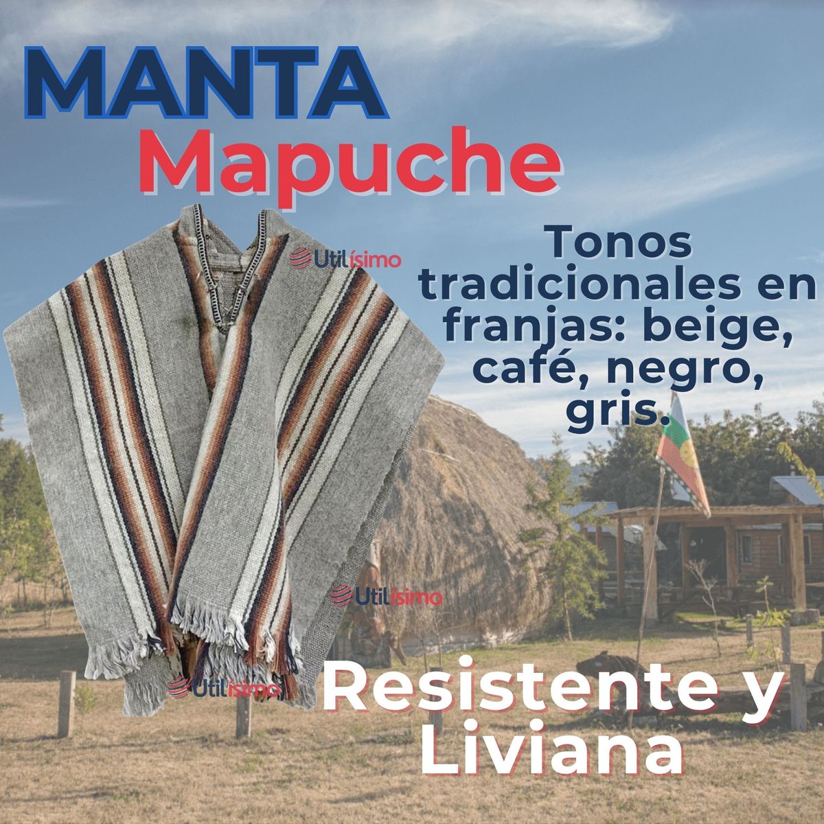 UTILISIMO - Poncho Manta Mapuche Lana Grueso Fiestas Patrias