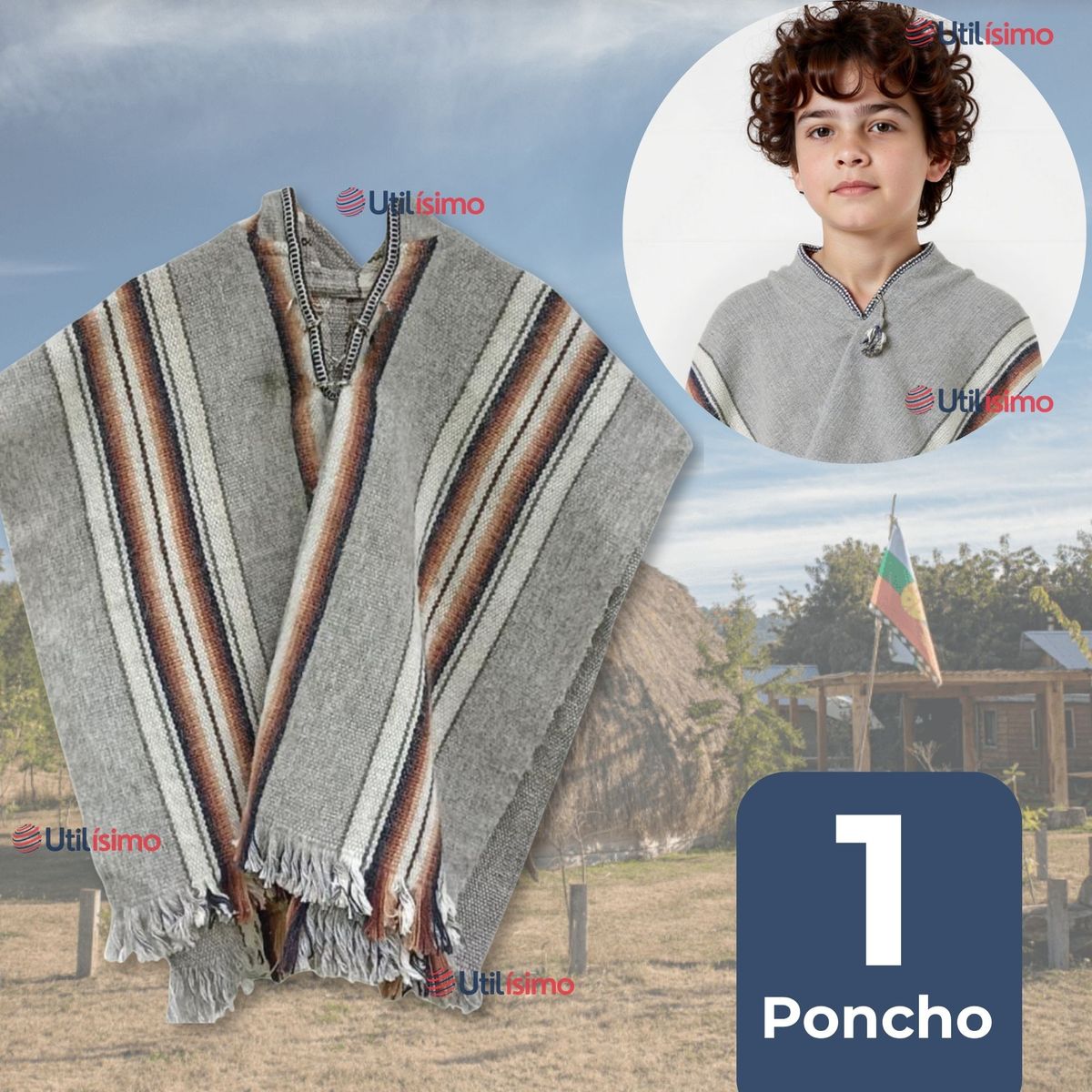 UTILISIMO - Poncho Manta Mapuche Lana Grueso Fiestas Patrias