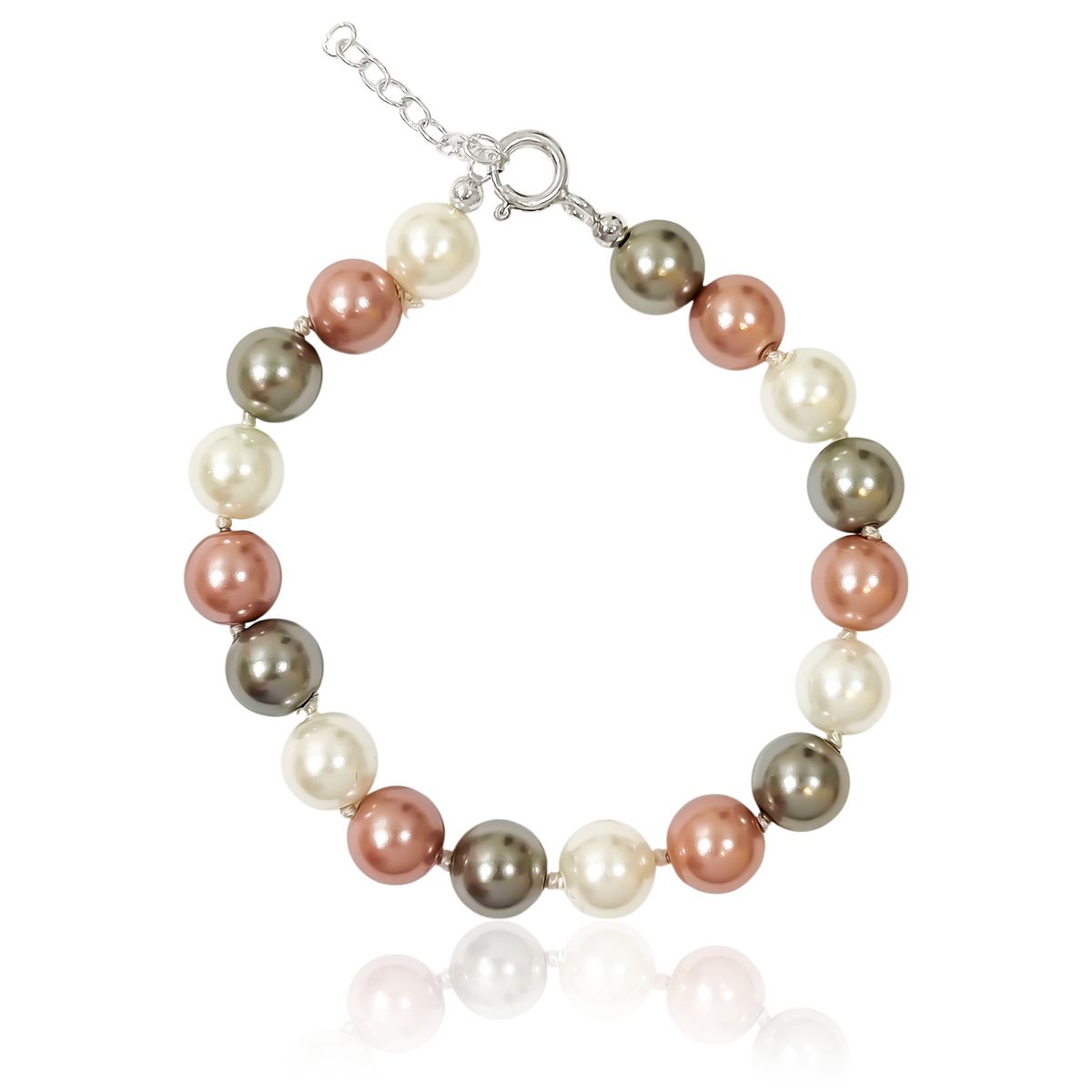 COGGIOLA - Pulsera Perla Shellpearl Gris Blanco Rosado 8mm Plata Fina 925