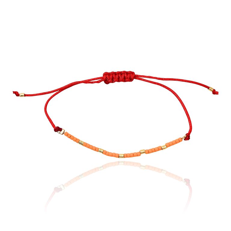 Pulsera Resina Amarilla Mostacilla Enchapado Oro 18K Cordon Rojo Rojo TALLA UNICA