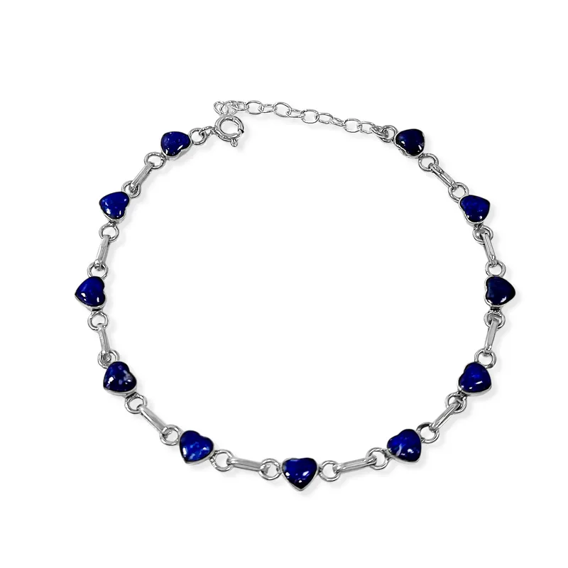 ANDREA COGGIOLA JOYAS - Pulsera Mini Corazón Lapislázuli Plata Fina 950
