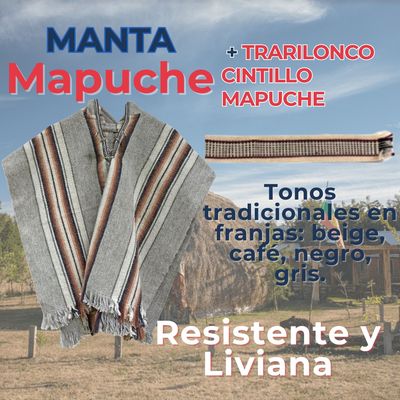 Imagen 2 del producto Set Poncho Mapuche +Trarilonco Fiestas Patrias Manta Cintillo